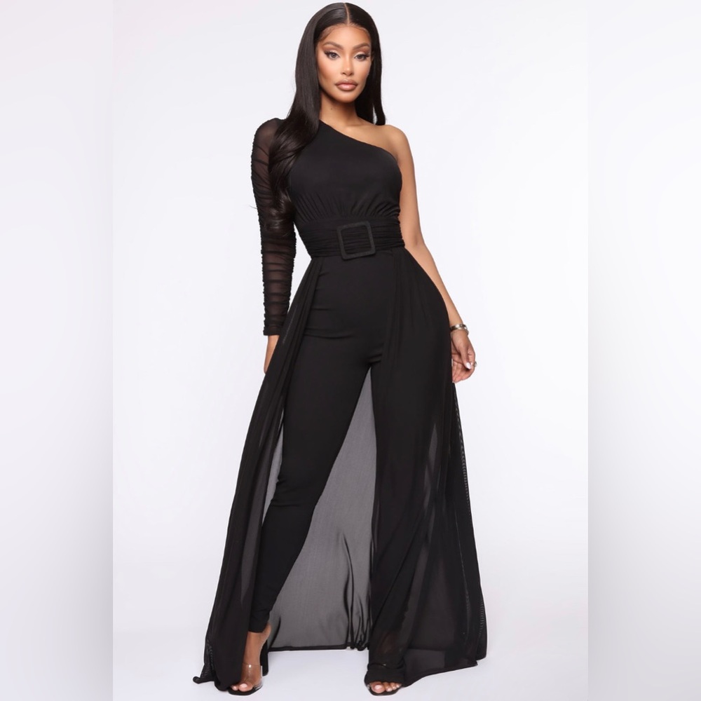 Black FN “Better Be Sure Mesh Jumpsuit”